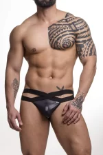 Jock Em Suplex Preto Com Elástico Duplo Frontal Aberto