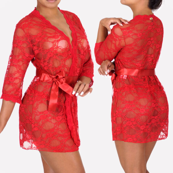 Robe em Renda com Mangas. Acompanha Calcinha Fio Dental - Florença - Imagem 2