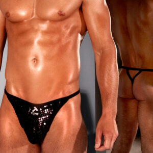 Cueca Exóticas Tipo Tapa-sexo Brilhosa - Arlequim - Preto