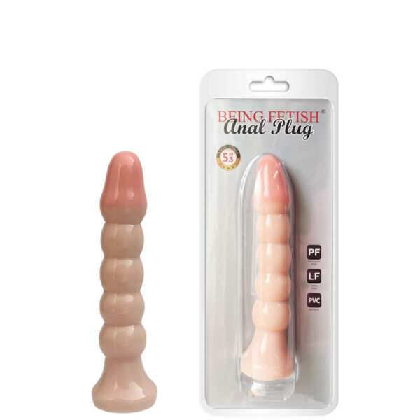 Prótese Realística 14,5 cm, Possui Corpo Liso com Saliência Escalonada, Glande e Ventosa – BEING FETISH ANAL PLUG