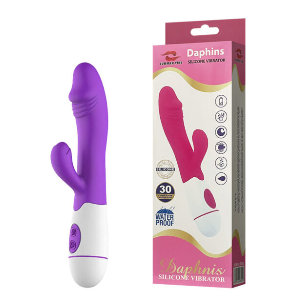 Vibrador com Detalhe de Glande com Estimulador Clitoriano – DAPHINS SILICONE VIBRATOR – VR-154