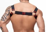Harness Elastico Preto Com Argolas e Detalhe Vermelho - Imagem 2